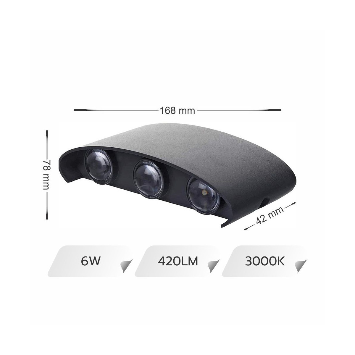 APLICA LED PERETE LUMARO 6W 420LM 3000K NEGRU 168*78*42MM