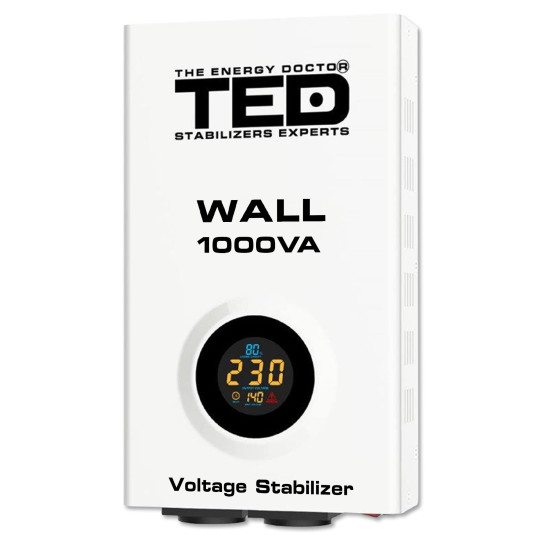 Stabilizator de tensiune de perete AVR 1000VA 600W – Afișaj LCD – 2 ieșiri – TED Electric