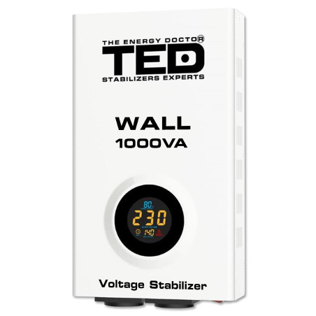 Stabilizator de tensiune de perete AVR 1000VA 600W – Afișaj LCD – 2 ieșiri – TED Electric