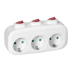 Adaptor 3 prize Virone ES-3 GS, cu intrerupator individual, contact de protectie, linear, alb