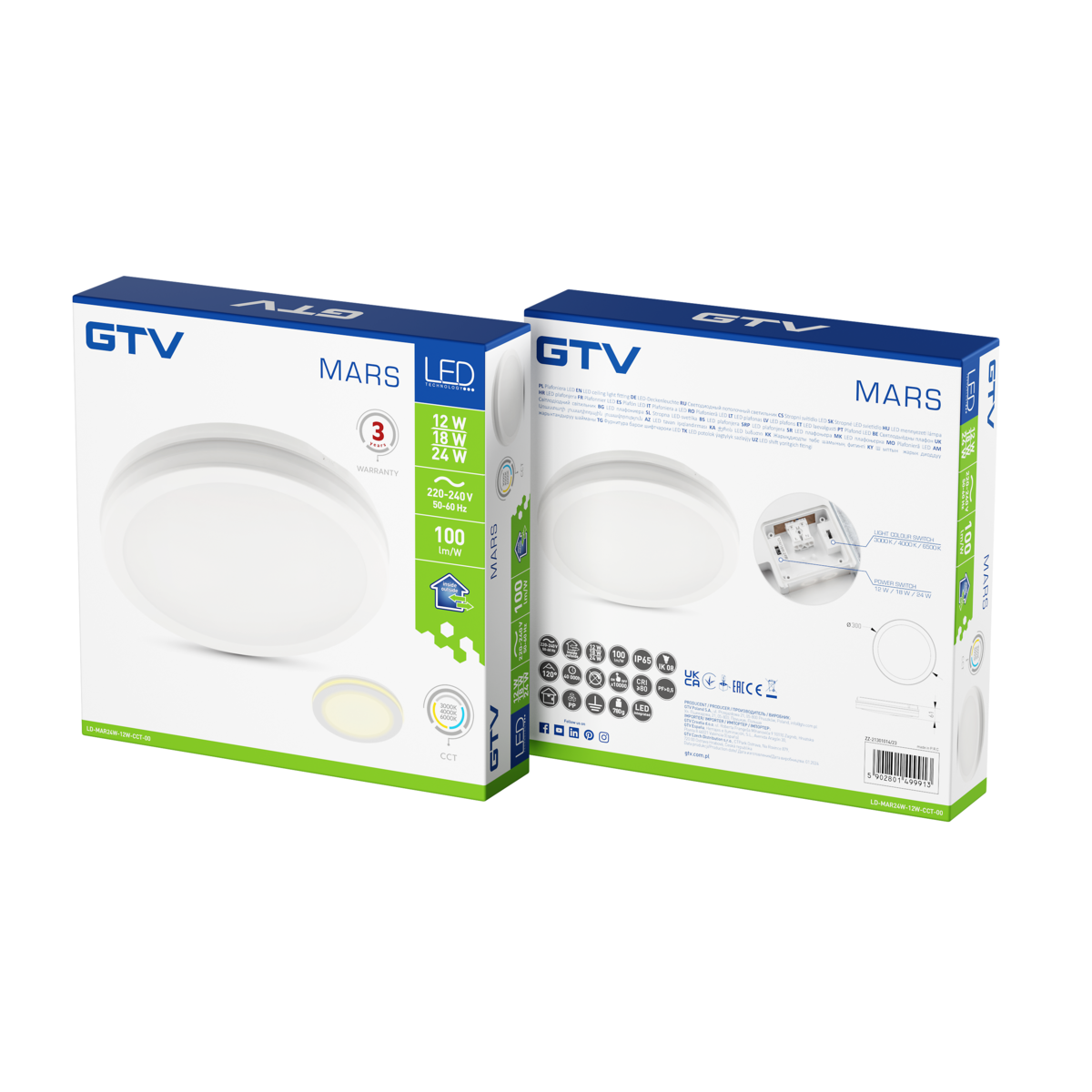 Lampă de tavan LED MARS 9 în 1, 24W, CCT, IP65, albă, modernă