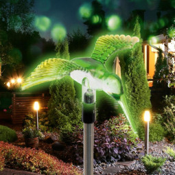 Decoratiune solara Pasare Colibri, LED, suport fixare pamant, inaltime 50 cm