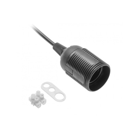 dulie E27 cu cablu și bloc terminal, AC220-240V, max.60W, 2×0.75mm2, 16cm, negru