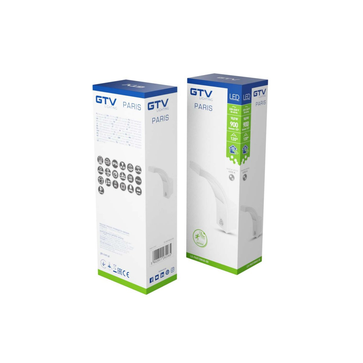 Corp de iluminat LED pentru fațadă PARIS cu senzor de mișcare, 10 W, 900 lm, 4000K, IP54, alb