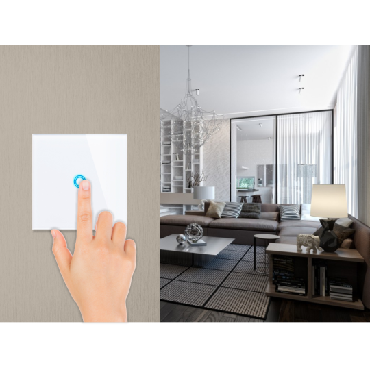 Intrerupator touch simplu, sticla securizata, negru